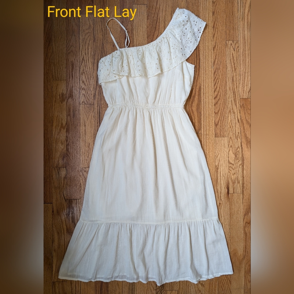 Old Navy Cream Cotton-Blend One Shoulder Dress Small - Picture 2 of 12